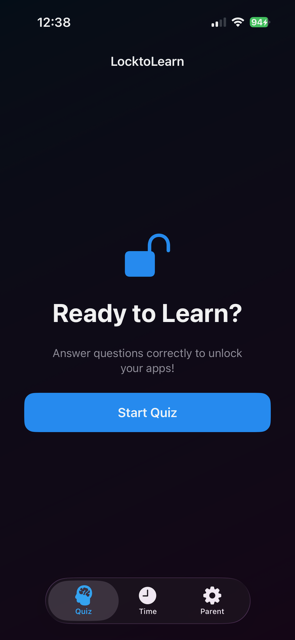 LocktoLearn — Ready to Learn? Start Quiz screen